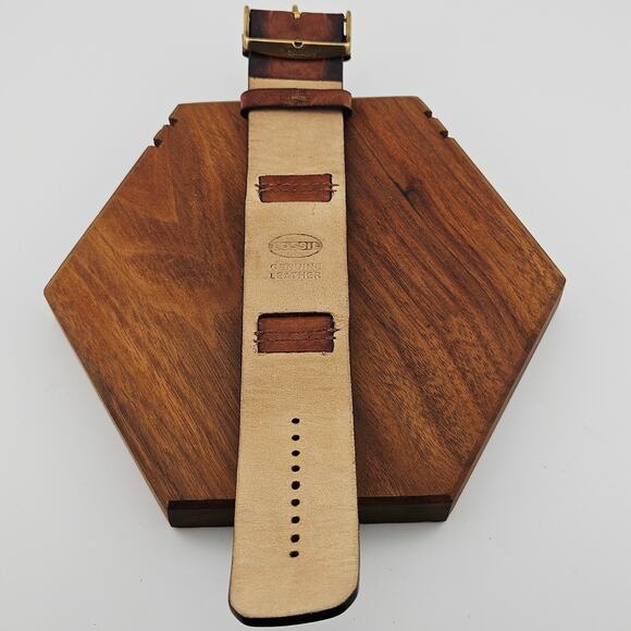 Fossil Men's Gold Tone Dial Wide Brown Leather Band Distressed Casual Everyday - Picture 5 of 6